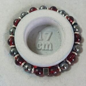 Black zinc red wine with silver spacers glass bead bracelet